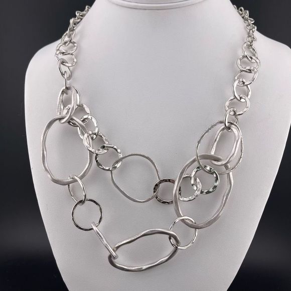 Chico’s Modernist Double Chain Link Silver Tone NECKLACE 19-23” adjustable - Picture 1 of 3